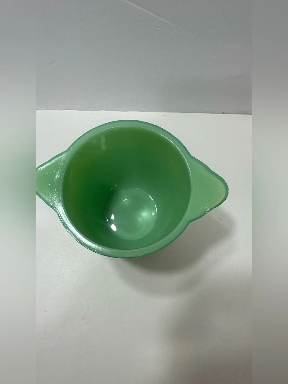 Jadeite ribbed body open sugar bowl green with handles
